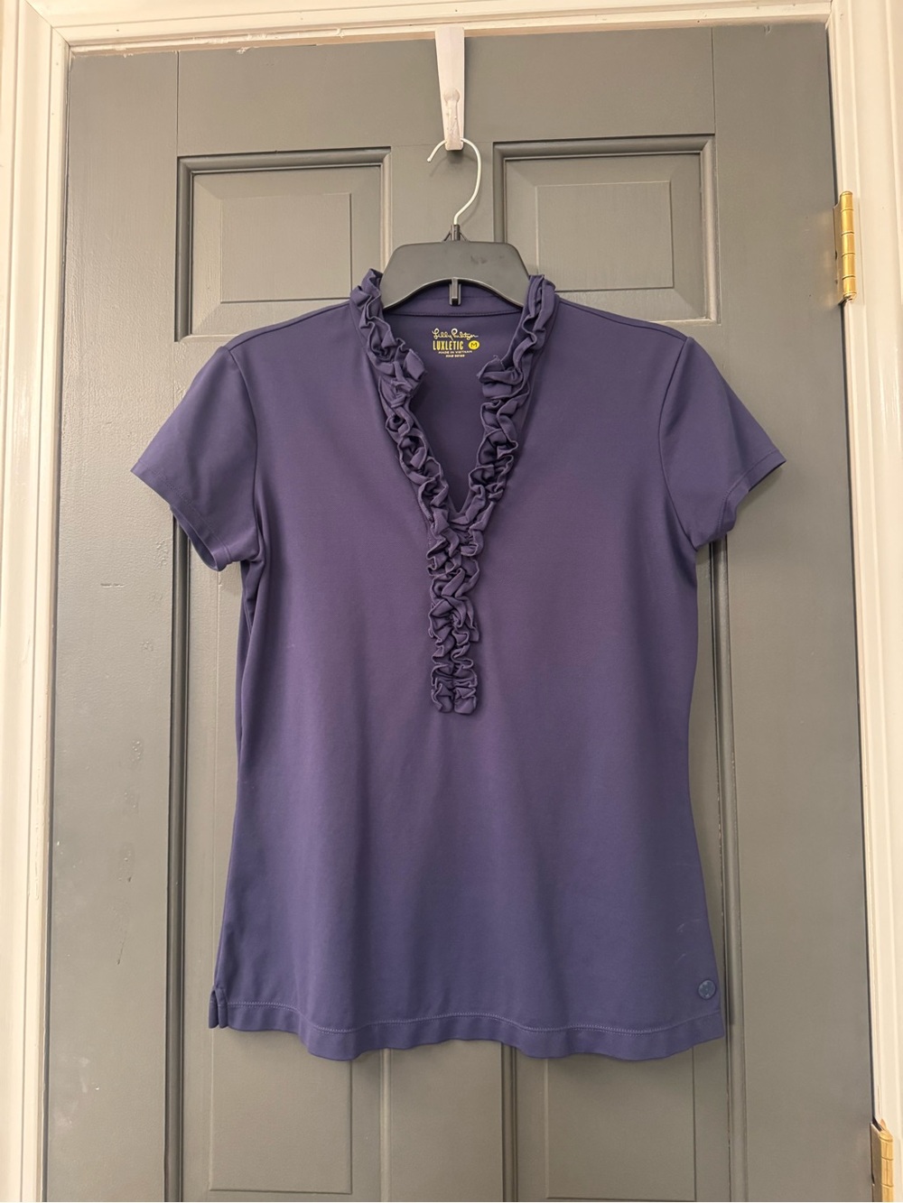 Lilly Pulitzer Luxletic Navy Ruffle V-Neck Tennis/Golf shirt